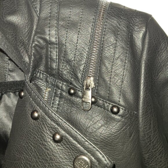 Steve Madden Women's Studded Faux Leather Biker Jacket Black Large Zipper Accent - Picture 4 of 9